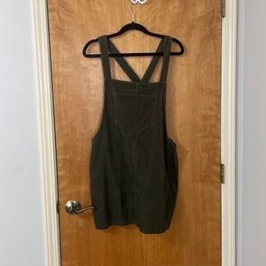 Dark green corduroy overall dress